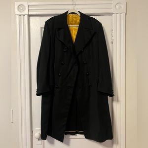 Men's Black Wool Vintage Overcoat or Trench from Louis Boston, estimated Size XL